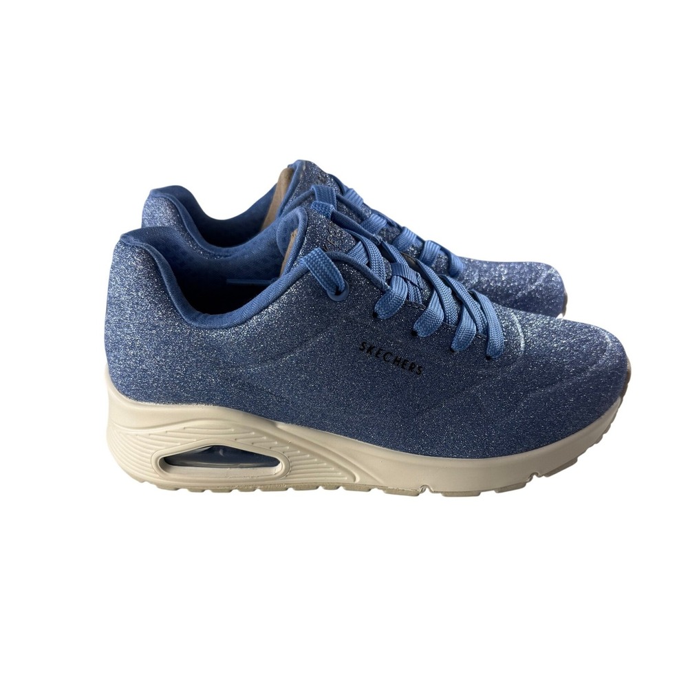 Skechers Uno Lite Womens Blue Glitter Air Cooled Memory Foam Sneakers Size 6 NEW